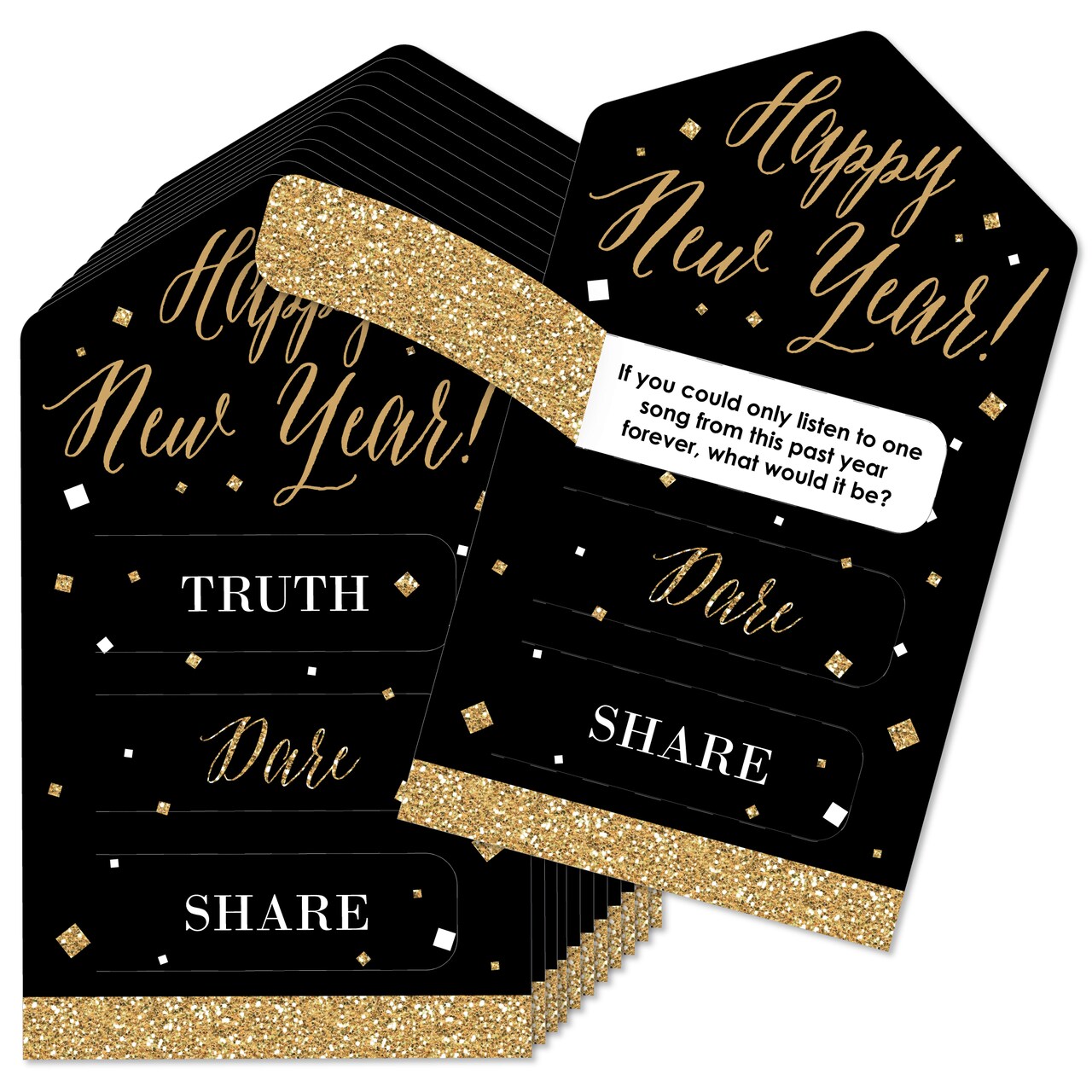 Big Dot of Happiness New Year’s Eve - Gold - New Years Eve Party Game Pickle Cards - Truth, Dare, Share Pull Tabs - Set of 12